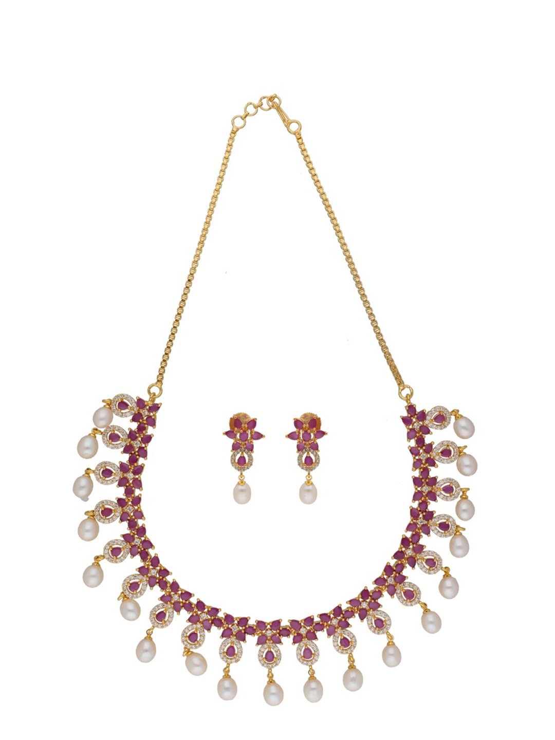 

Sri Jagdamba Pearls Dealer Gold-Plated Stone Studded & Pearls Beaded Jewellery Set