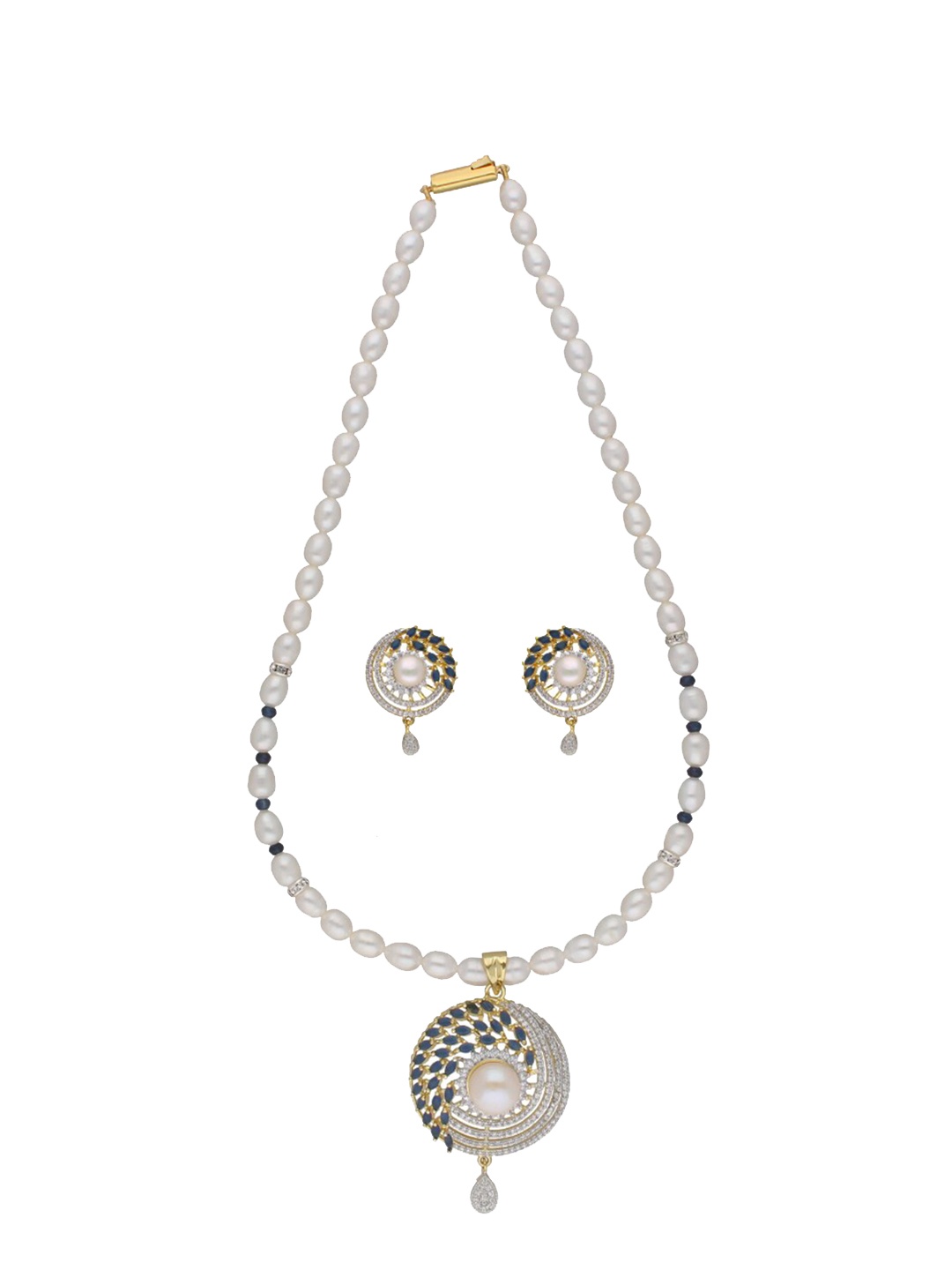 

Sri Jagdamba Pearls Dealer Gold-Plated Stone Studded & Pearls Beaded Jewellery Set