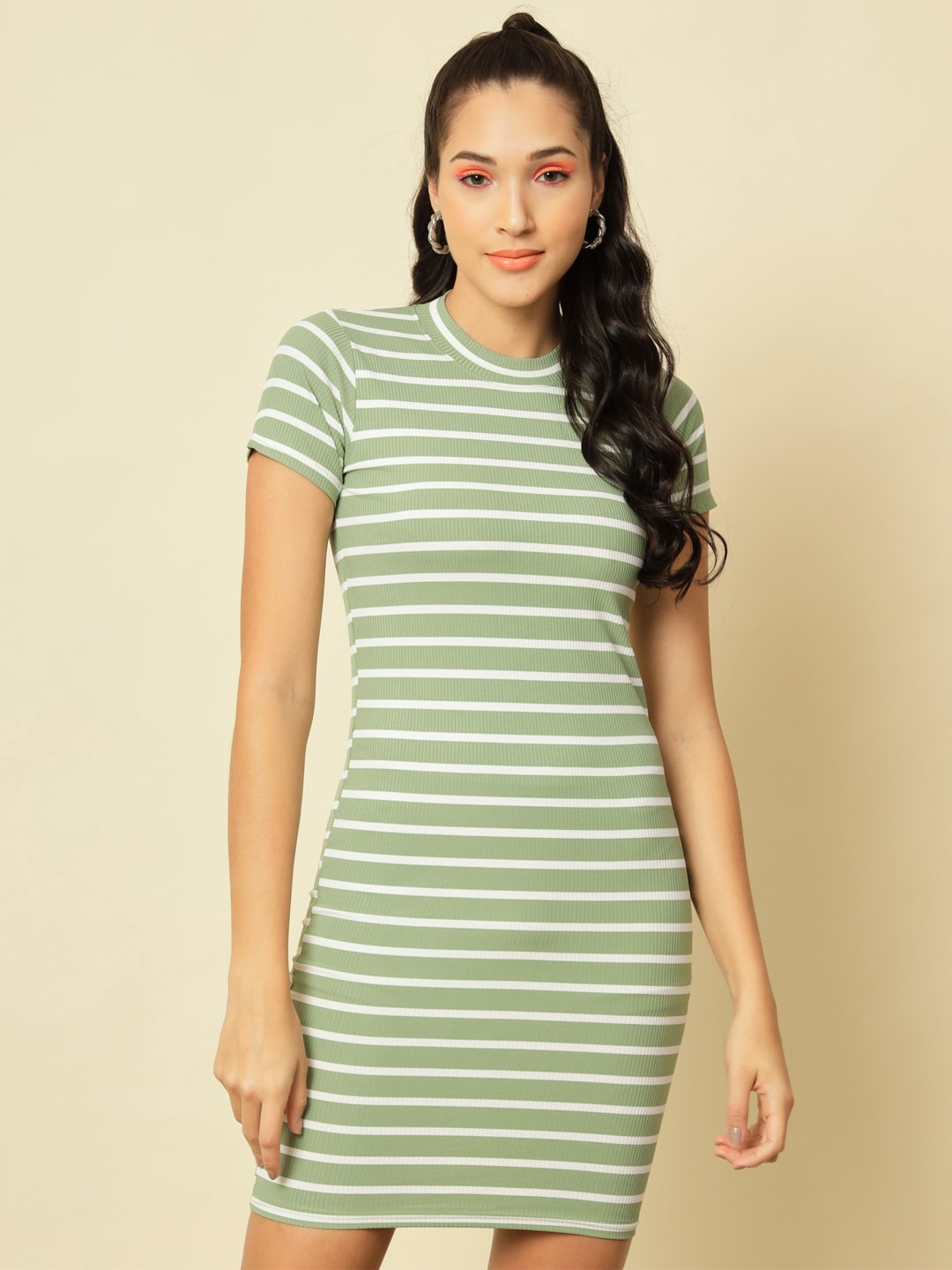 

BAESD Striped High Neck Bodycon Dress, Green
