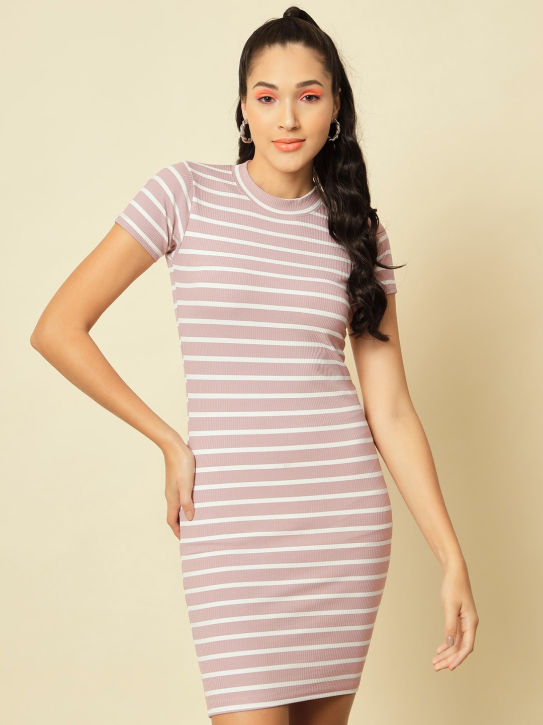 

BAESD Striped Bodycon Mini Dress, Nude