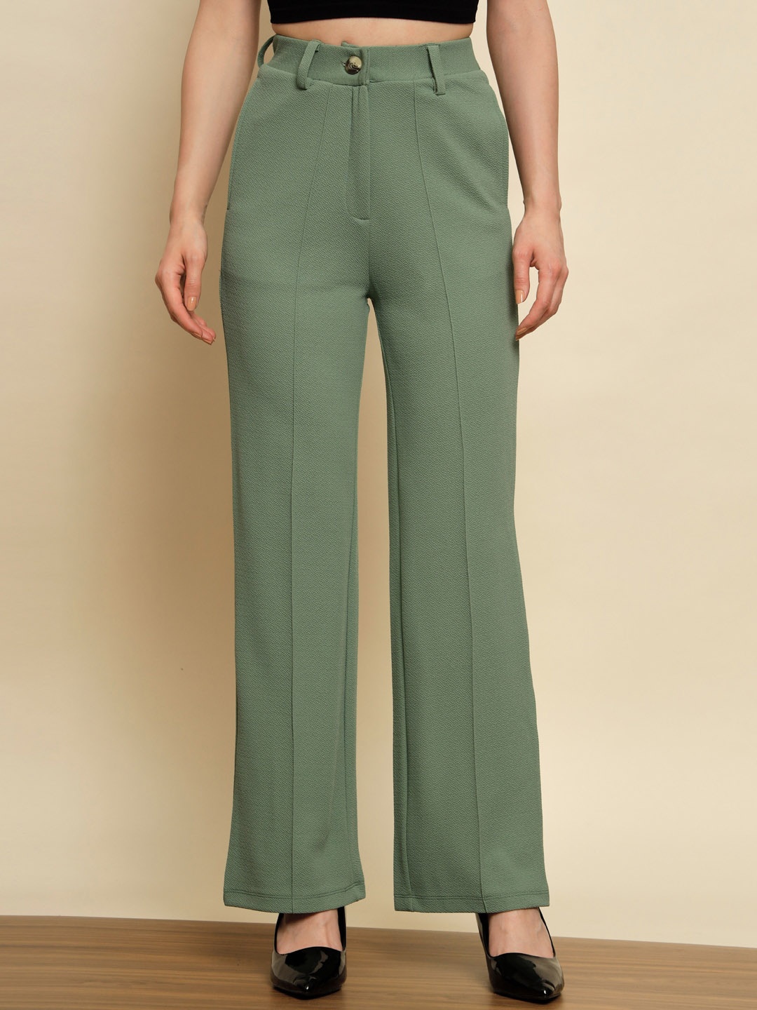 

BAESD Women High-Rise Smart Parallel Trousers, Green