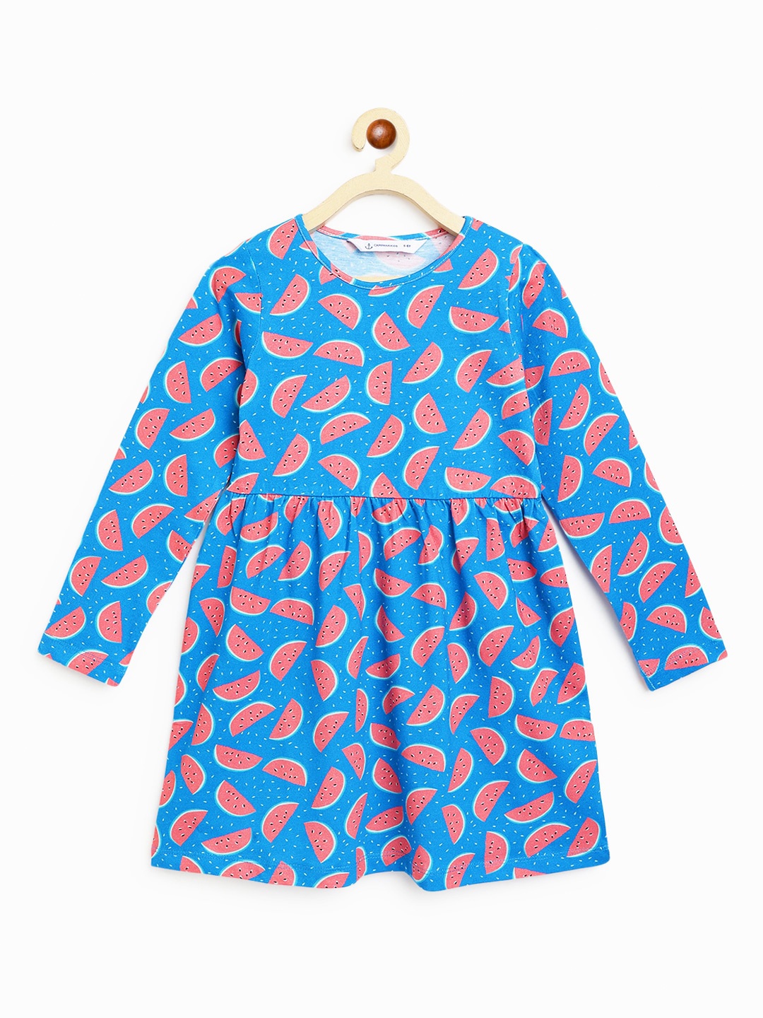 

Campana Girls Printed Knee Length Fit & Flare Cotton Dress, Blue