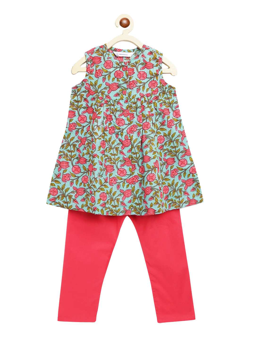 

Campana Girls Floral Printed Pure Cotton Kurta Sets, Blue