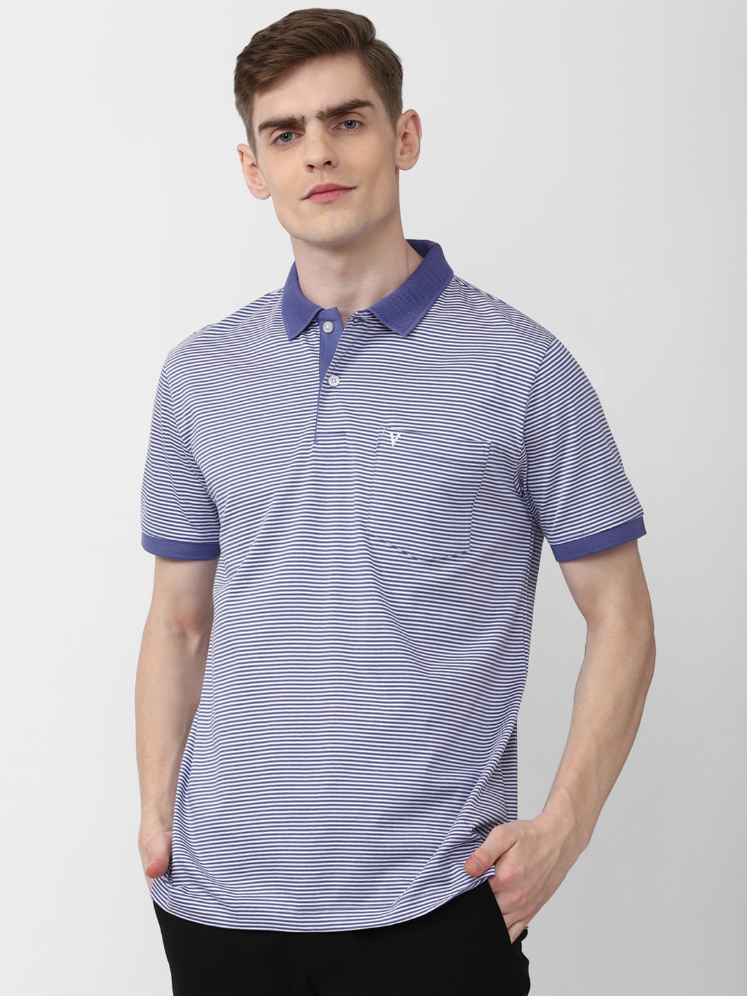 

Van Heusen Sport Horizontal Striped Polo Collar Cotton T-Shirt, Blue