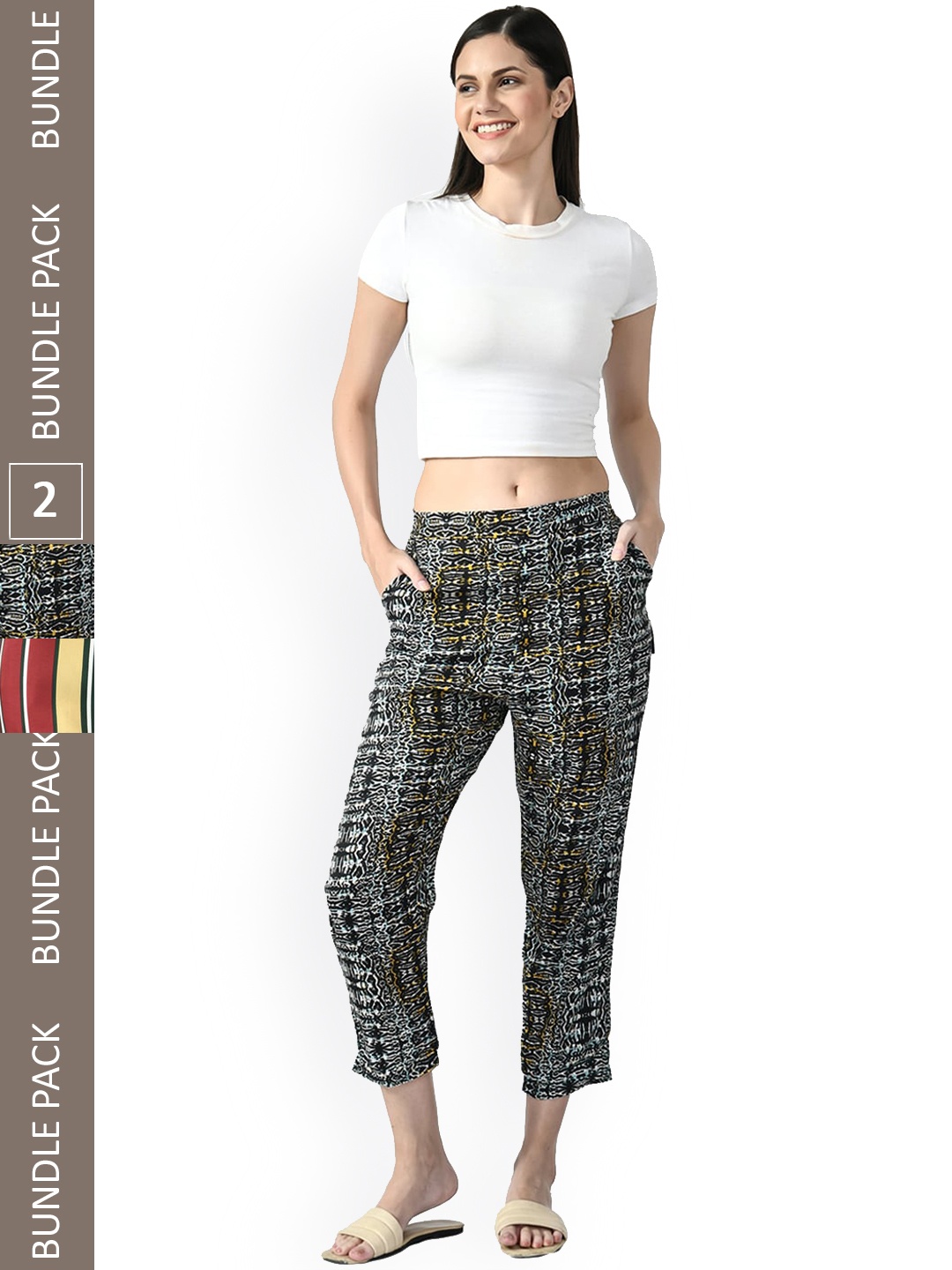 

IndiWeaves Women Multicoloured Printed Relaxed Straight Leg Straight Fit High-Rise Trousers, Multi