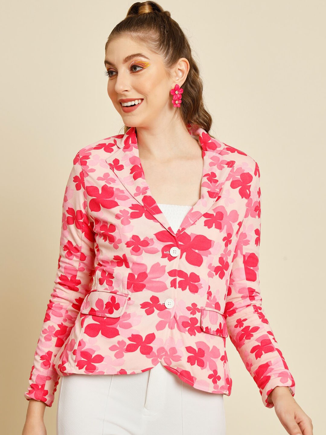 

BAESD Printed Regular-Fit Single Breasted Blazer, Pink