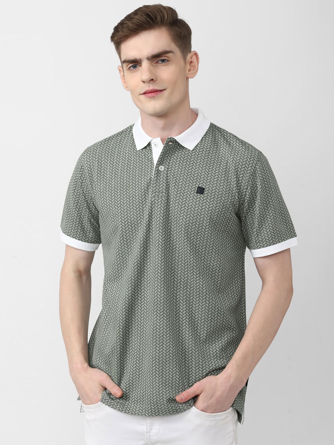 

Van Heusen Sport Self Design Polo Collar Cotton T-Shirt, Olive