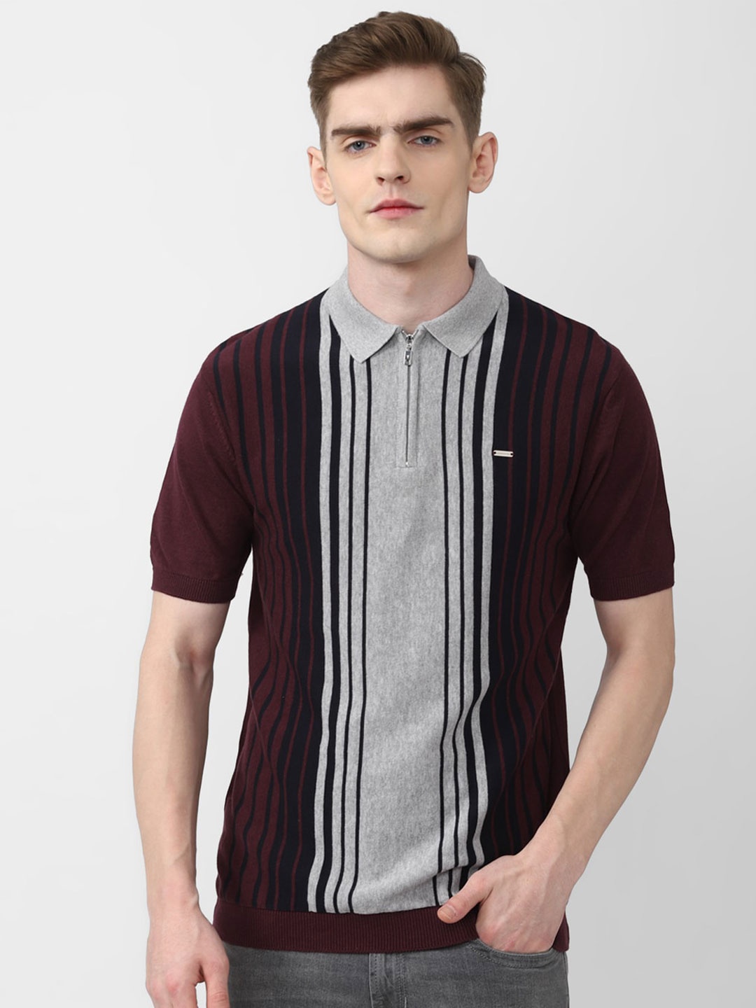 

Van Heusen Sport Vertical Striped Polo Collar Cotton T-Shirt, Maroon