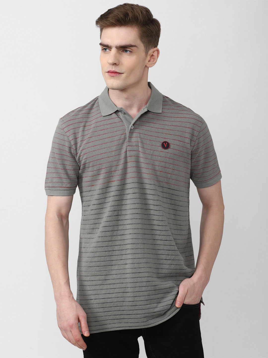 

Van Heusen Sport Striped Polo Collar Pure Cotton T-shirt, Grey