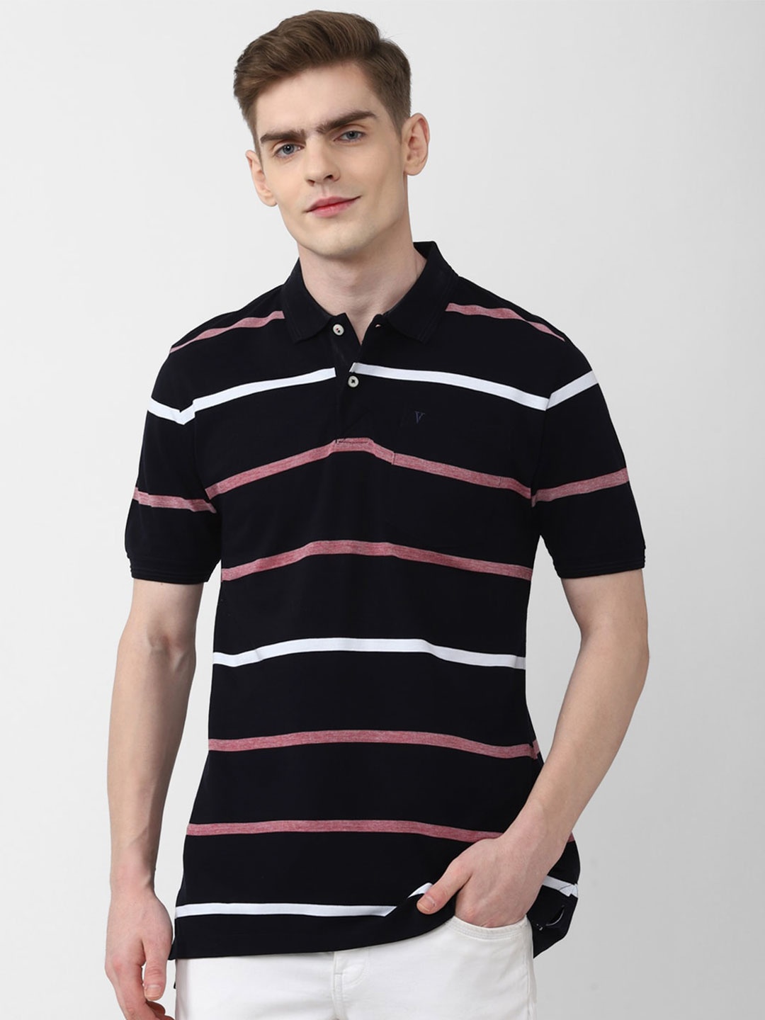 

Van Heusen Sport Striped Polo Collar Pure Cotton T-shirt, Black
