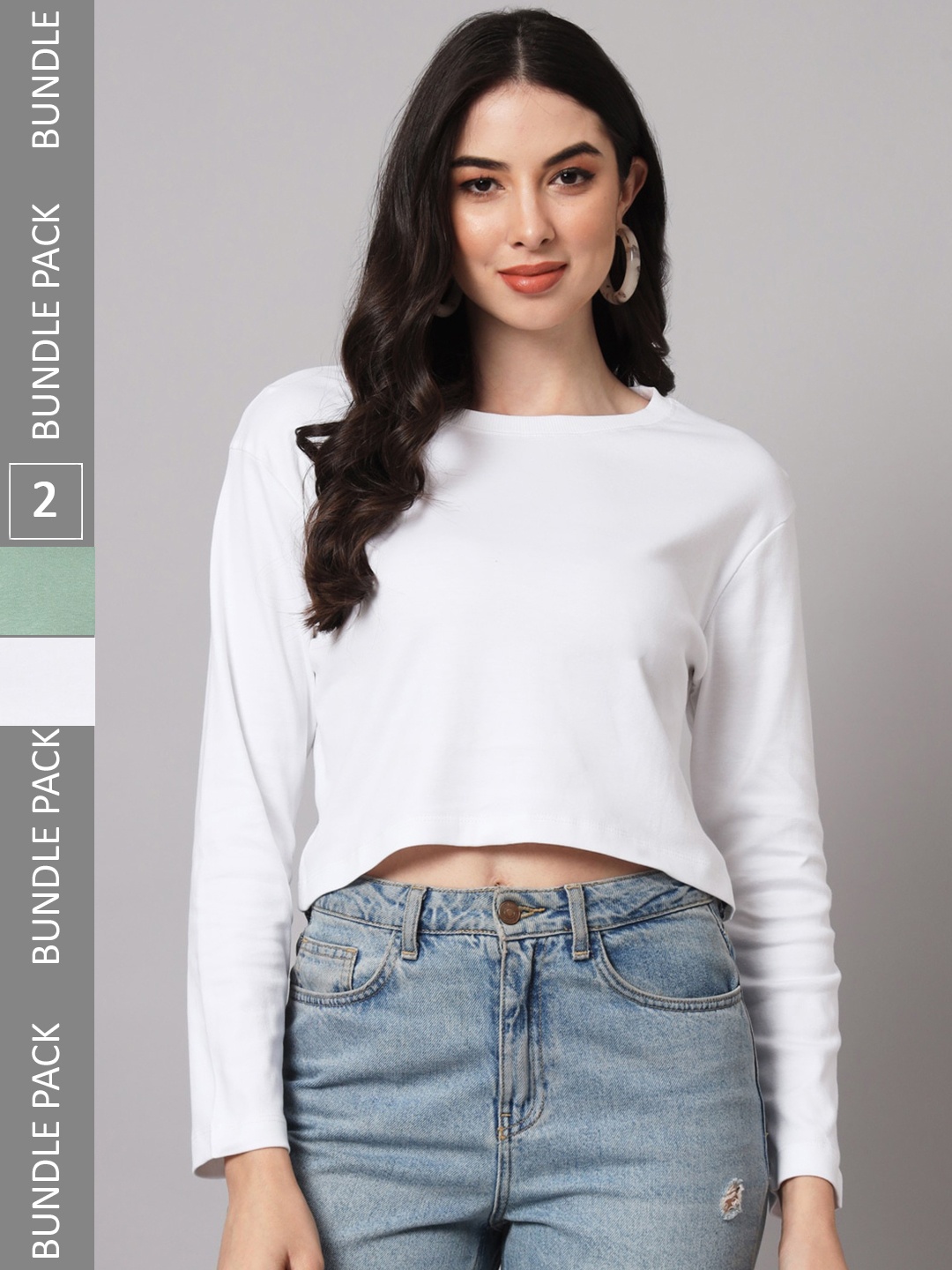 

GUTI Women Pack of 2 Loose Cotton Crop T-shirts, White