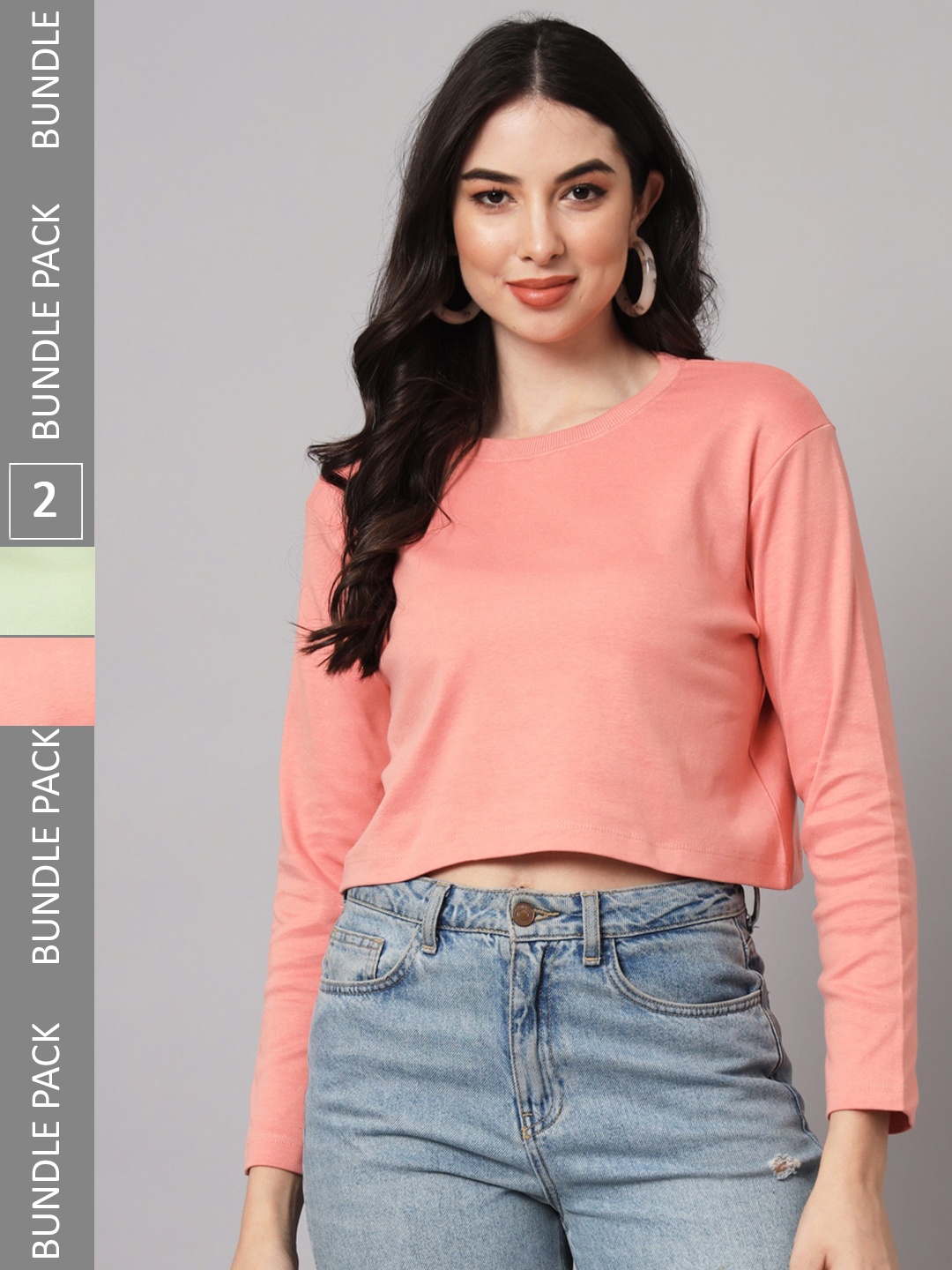 

GUTI Women Pack of 2 Loose Cotton Crop T-shirts, Pink