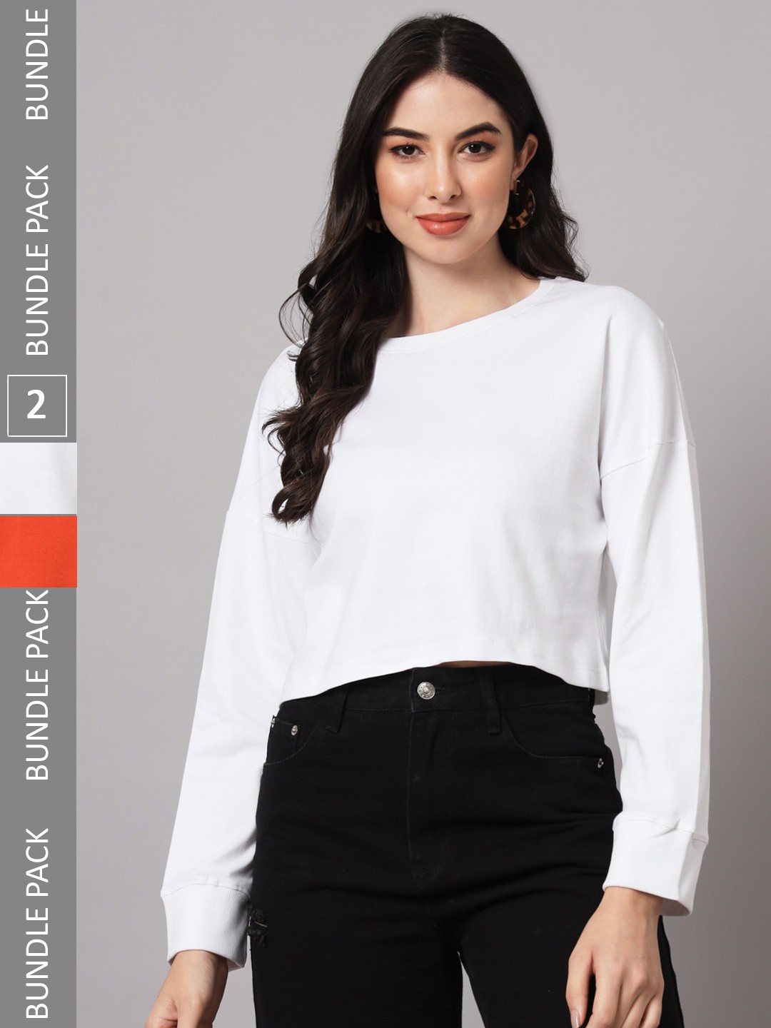 

GUTI Women Pack of 2 Loose Cotton Crop T-shirts, White