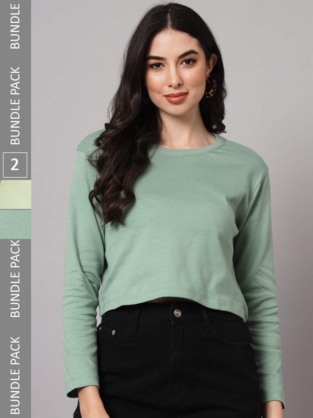 

GUTI Women Pack of 2 Loose Cotton Crop T-shirts, Olive