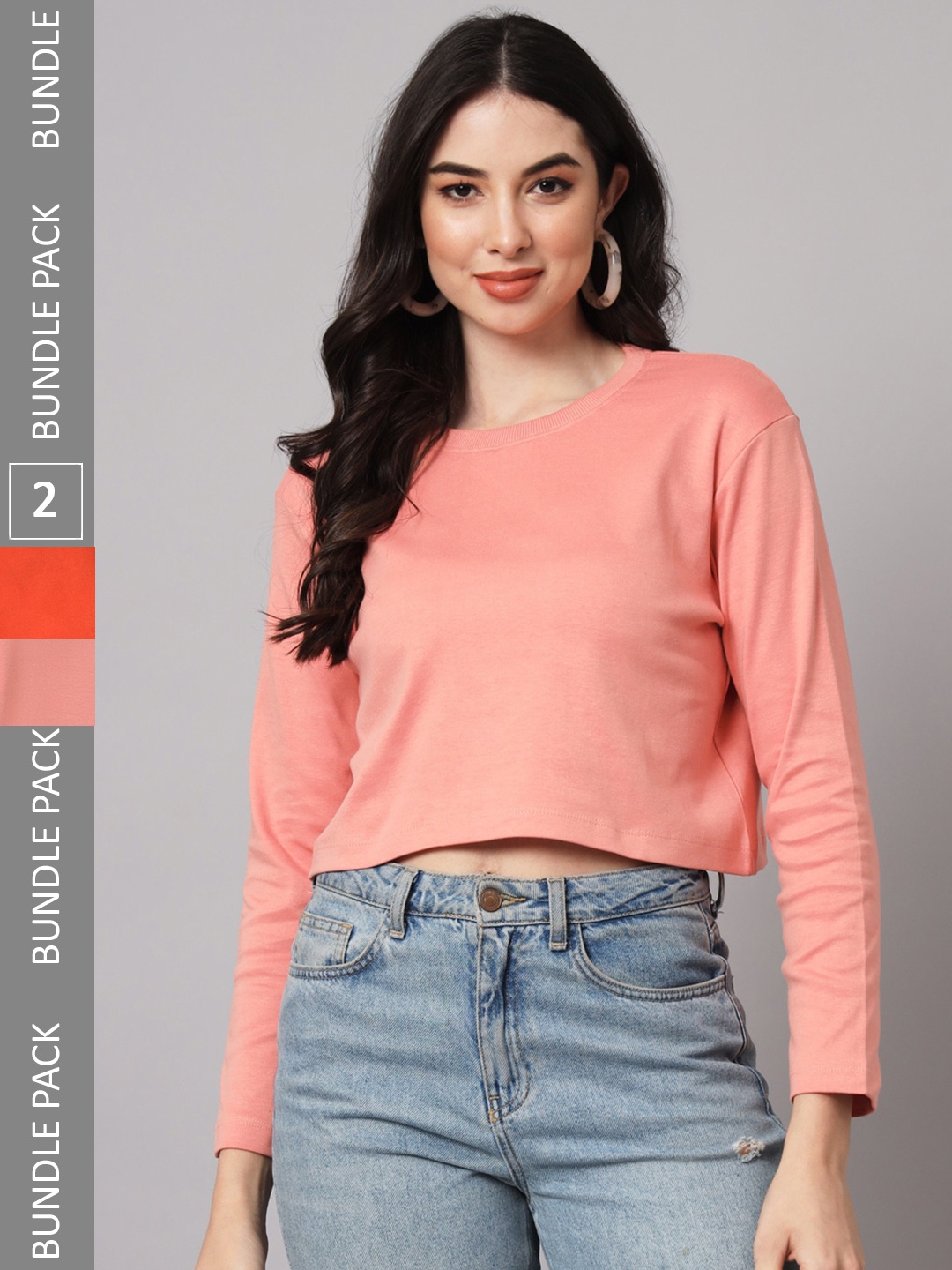 

GUTI Women Pack of 2 Loose Cotton Crop T-shirts, Pink