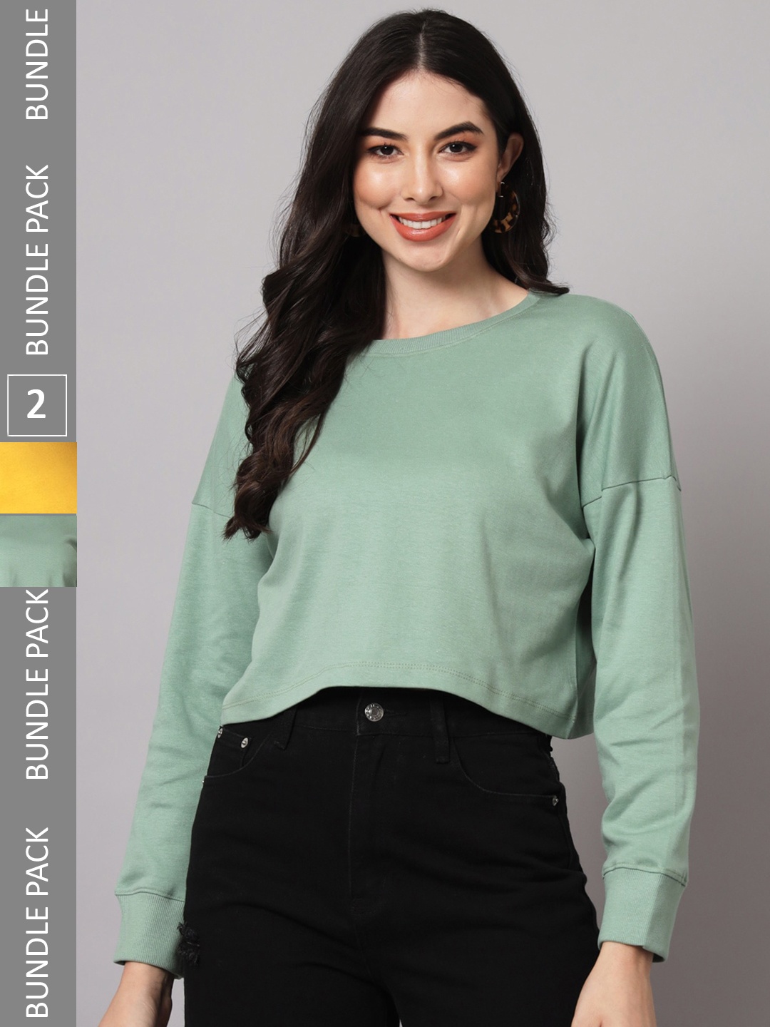 

GUTI Women Pack of 2 Oversized Cotton Crop T-shirts, Olive