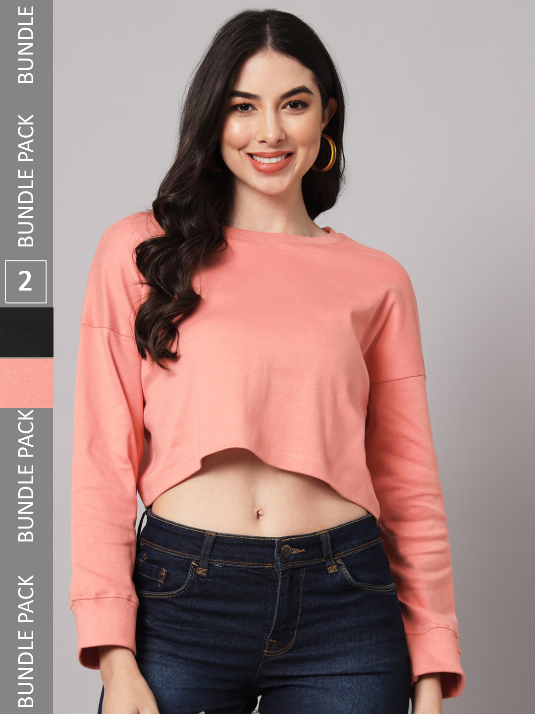 

GUTI Women Pack of 2 Oversized Cotton Crop T-shirts, Pink
