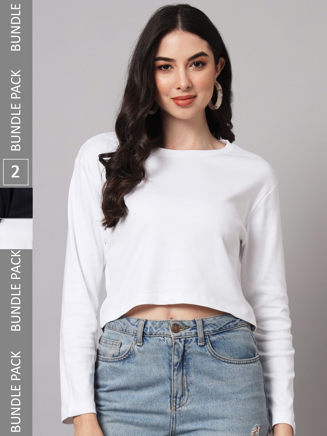 

GUTI Women Pack of 2 Loose Cotton Crop T-shirts, White
