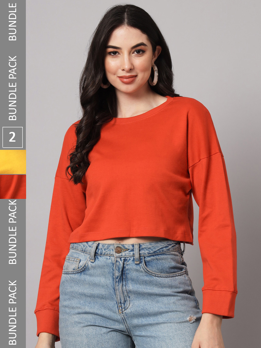 

GUTI Women Pack of 2 Oversized Cotton Crop T-shirts, Red