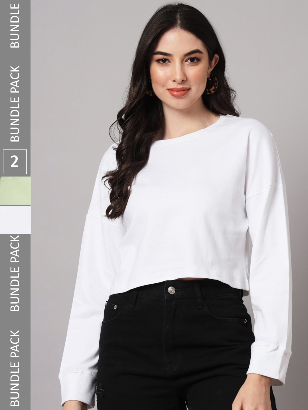 

GUTI Women Pack of 2 Loose Cotton Crop T-shirts, White