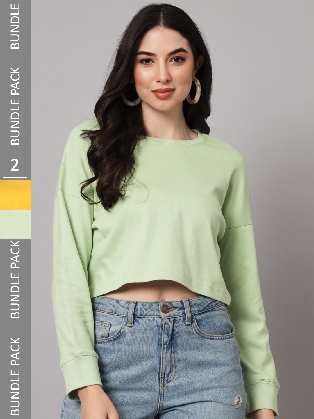 

GUTI Women Pack of 2 Oversized Cotton Crop T-shirts, Sea green
