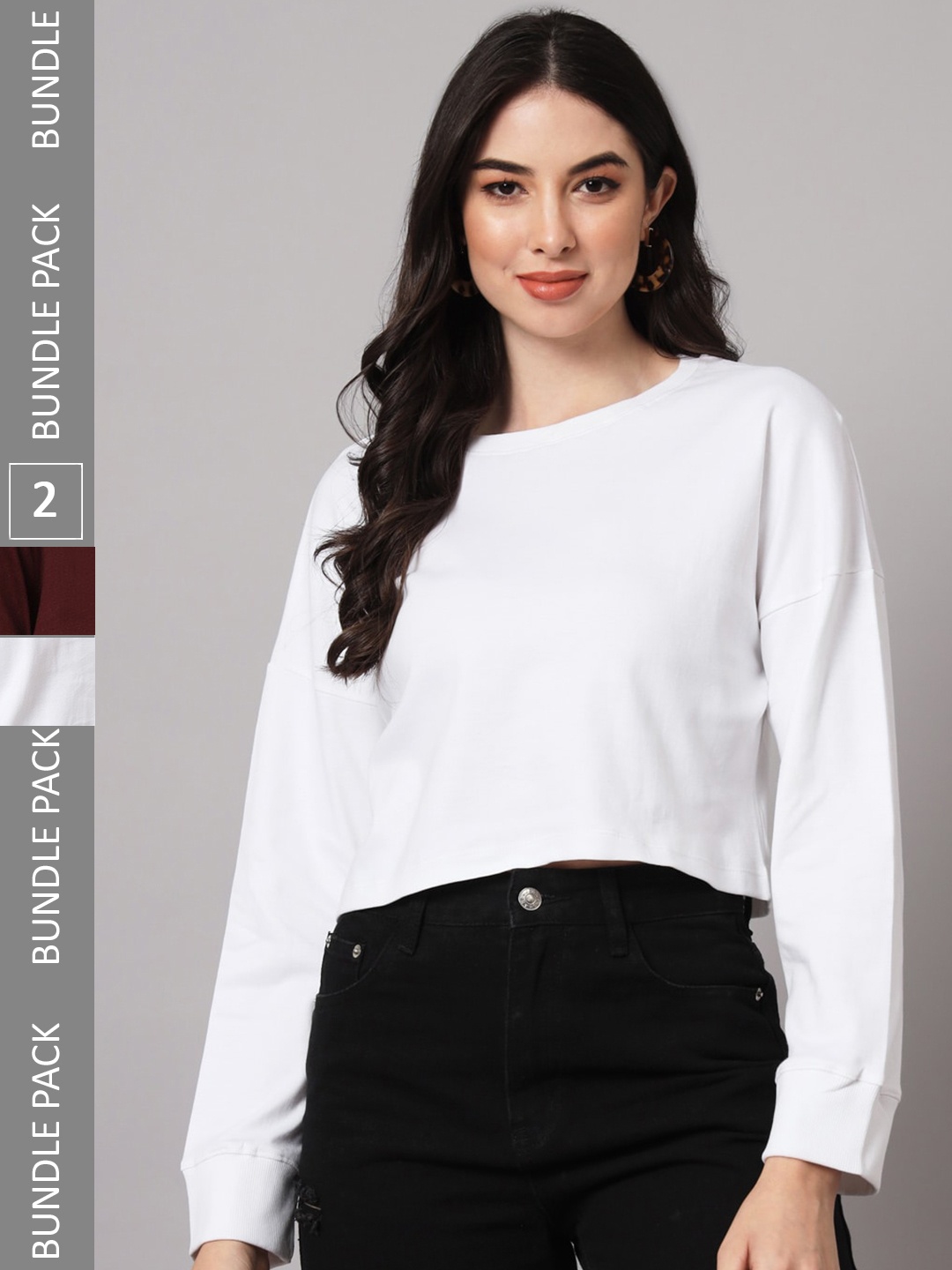 

GUTI Women Pack of 2 Loose Cotton Crop T-shirts, White