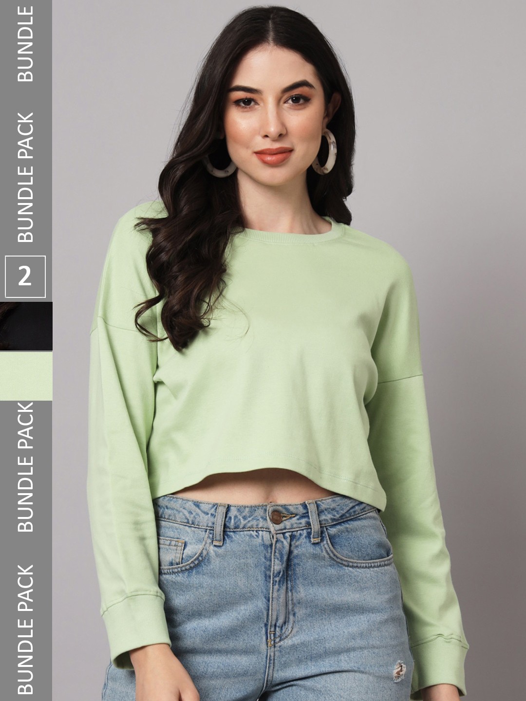 

GUTI Women Pack of 2 Oversized Cotton Crop T-shirts, Green