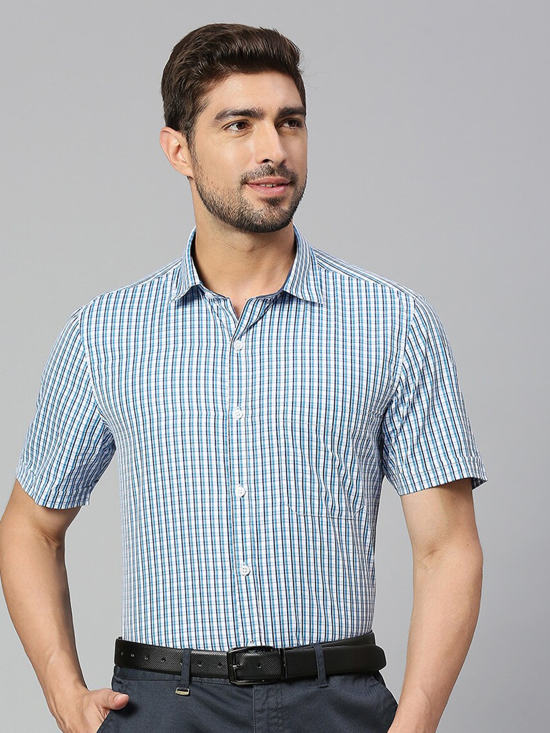 

Thomas Scott Classic Slim Fit Gingham Checks Formal Shirt, Blue