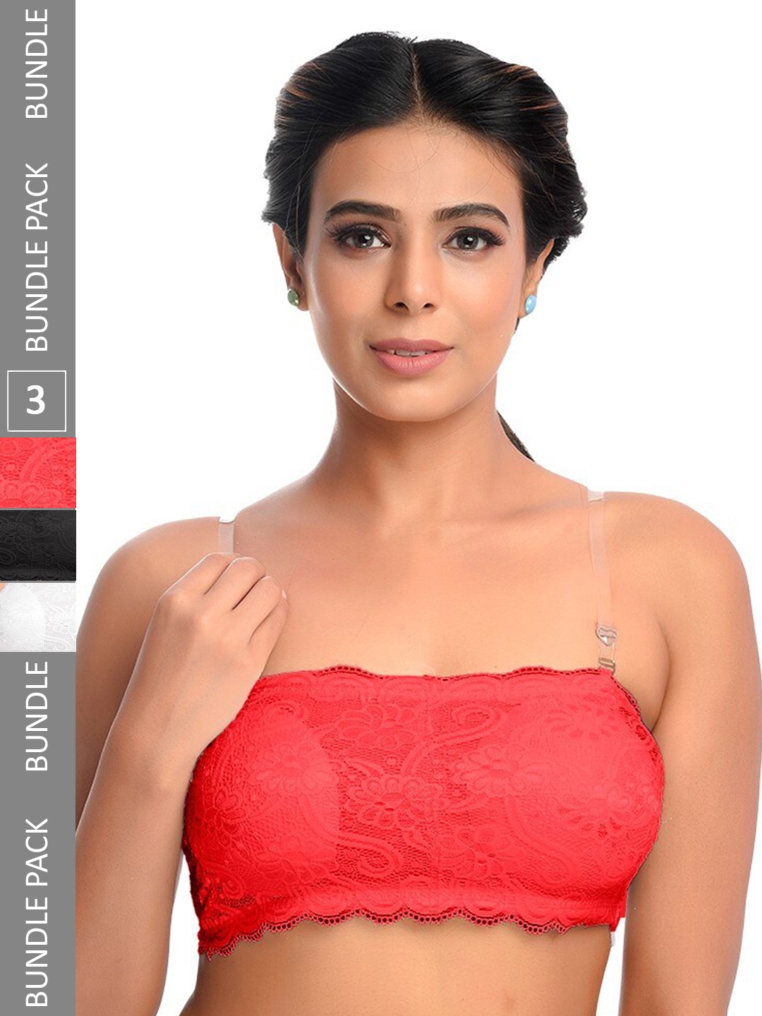 

SASHU Pack Of 3 Medium Coverage All Day Comfort Removable Padding Cotton Bandeau Bra, Red