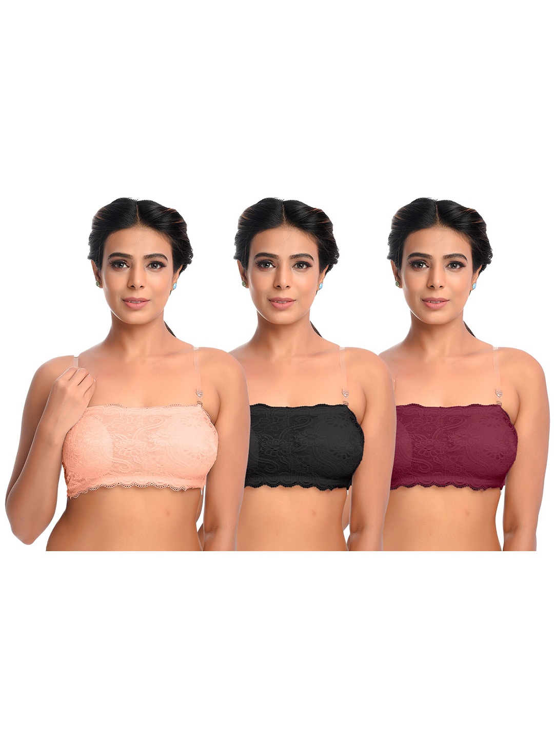 

SASHU Floral Self Design Removable Padding All Day Comfort Medium Coverage Bandeau Bra, Beige