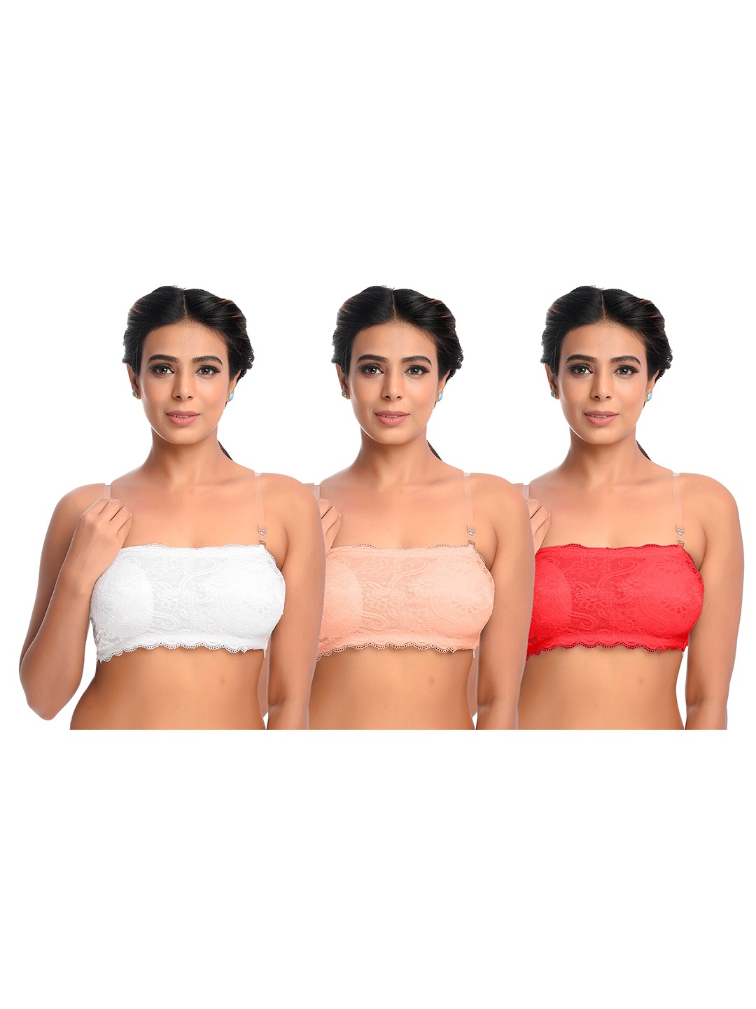 

SASHU Self Design Removable Padding Medium Coverage Bandeau Bra With All Day Comfort, Beige