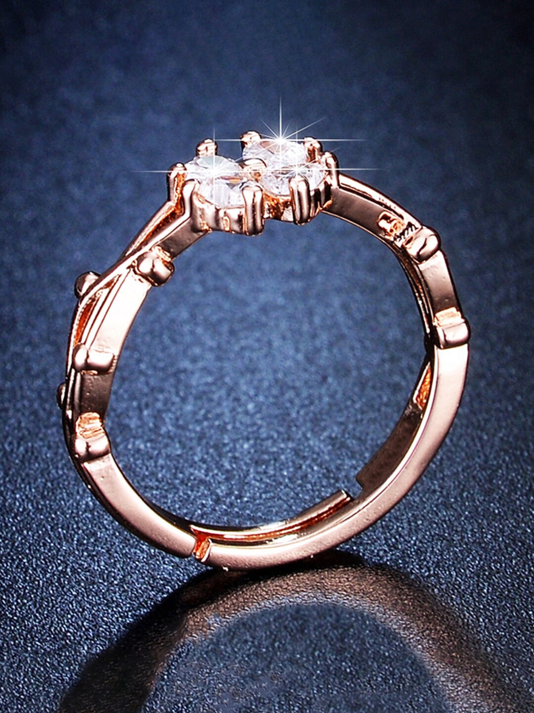 

Designs & You Rose Gold-Plated American Diamond Studded Adjustable Finger Ring