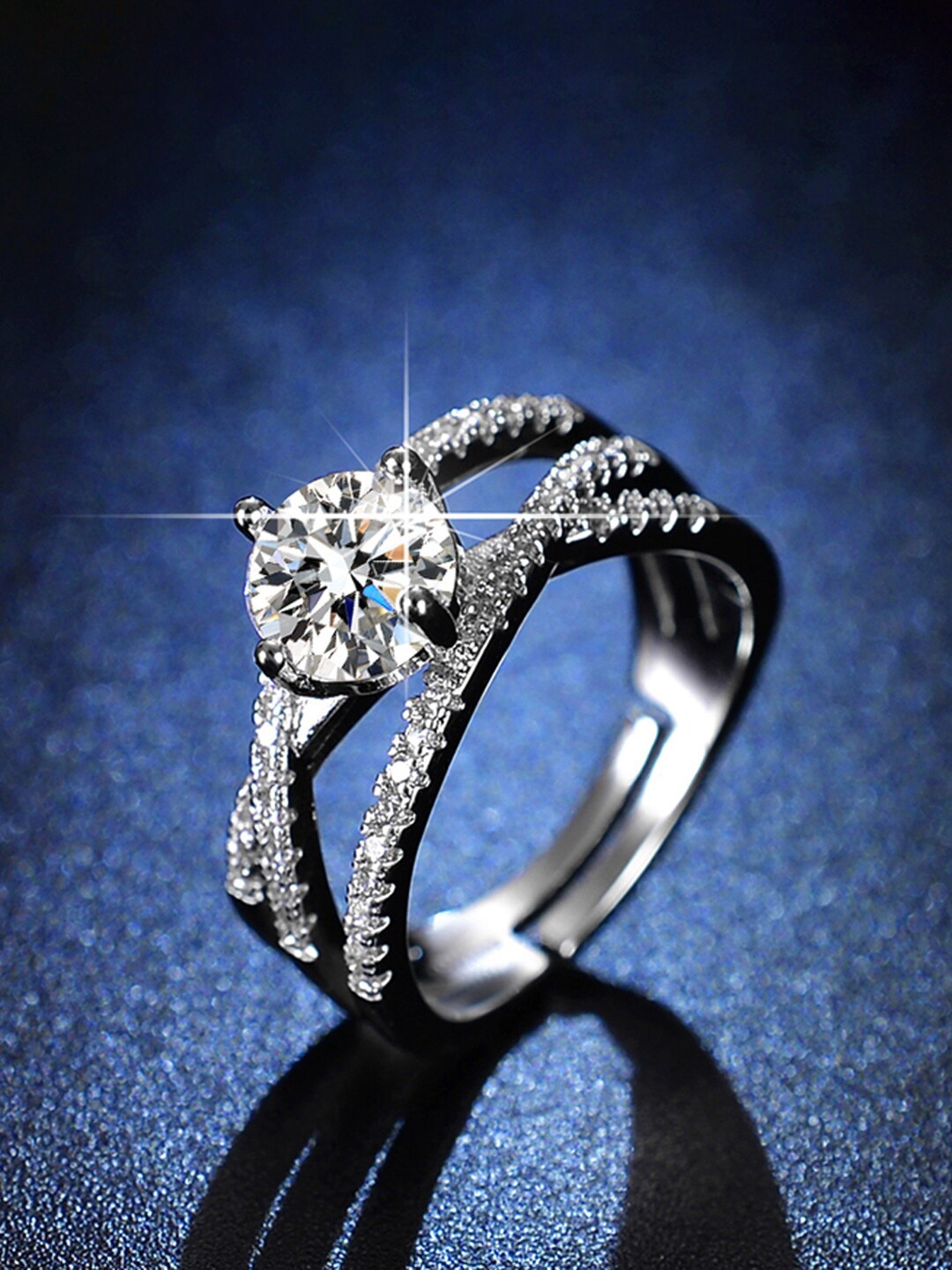 

Designs & You Silver-Plated American Diamond Studded Adjustable Finger Ring