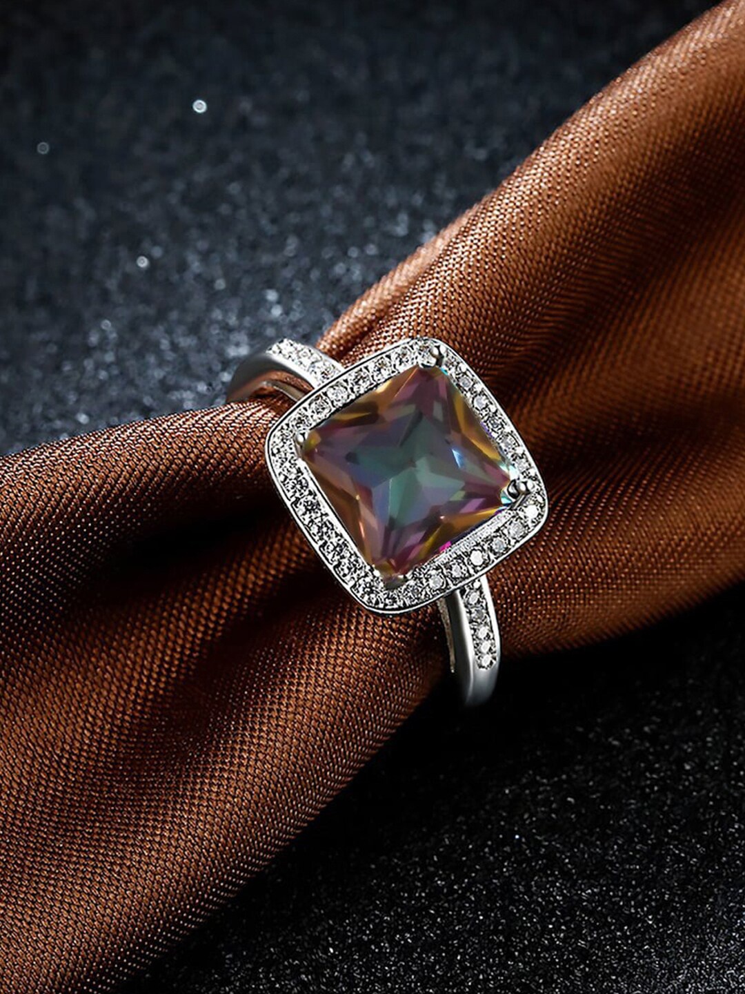 

Designs & You Silver-Plated Crystal Studded Adjustable Finger Ring