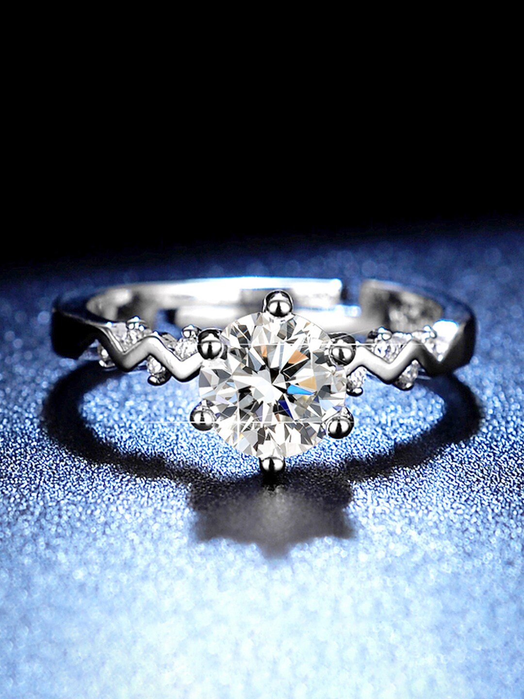 

Designs & You Silver-Plated Crystal Studded Adjustable Finger Ring