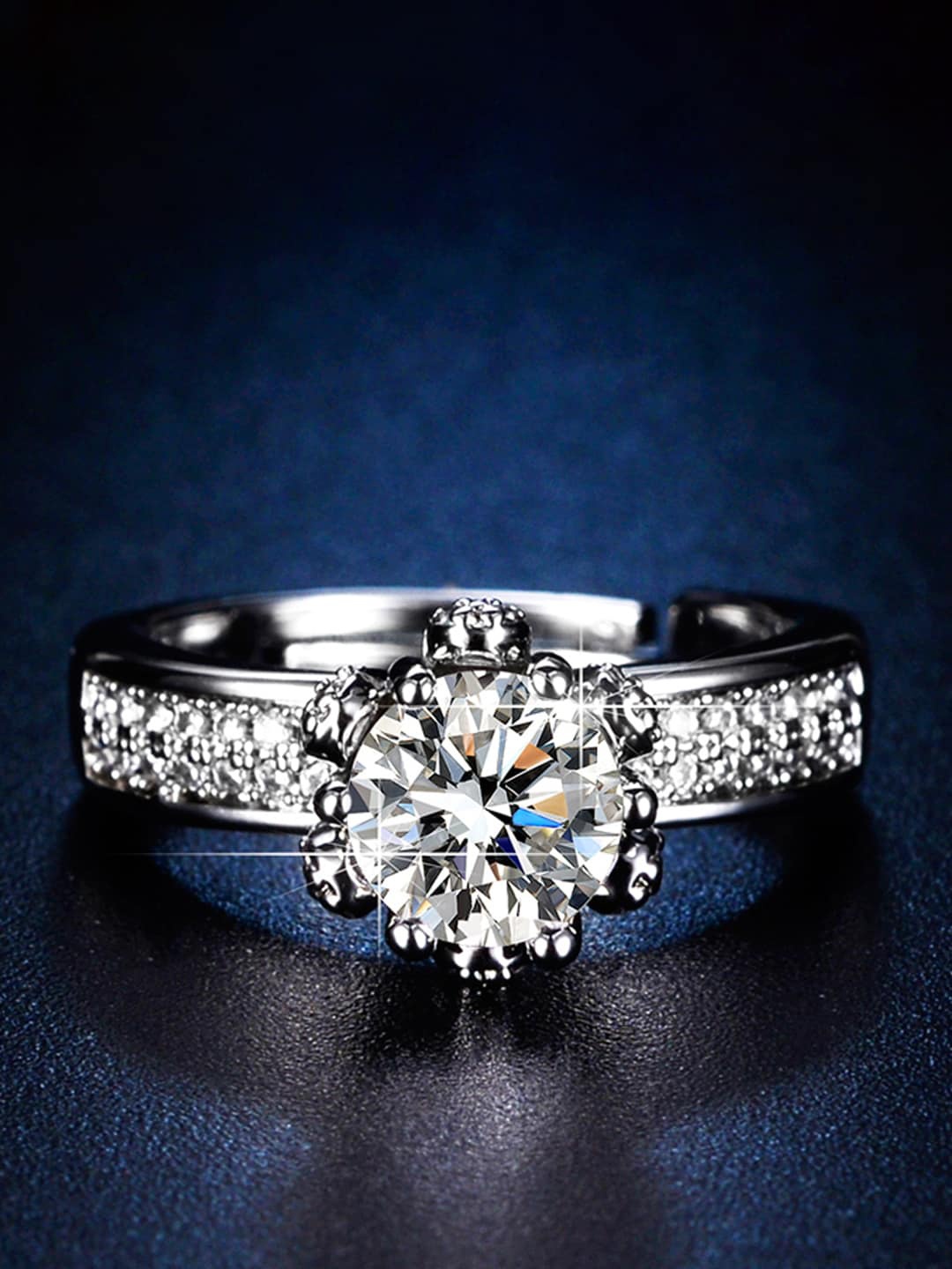 

Designs & You Silver-Plated Crystal Studded Adjustable Finger Ring
