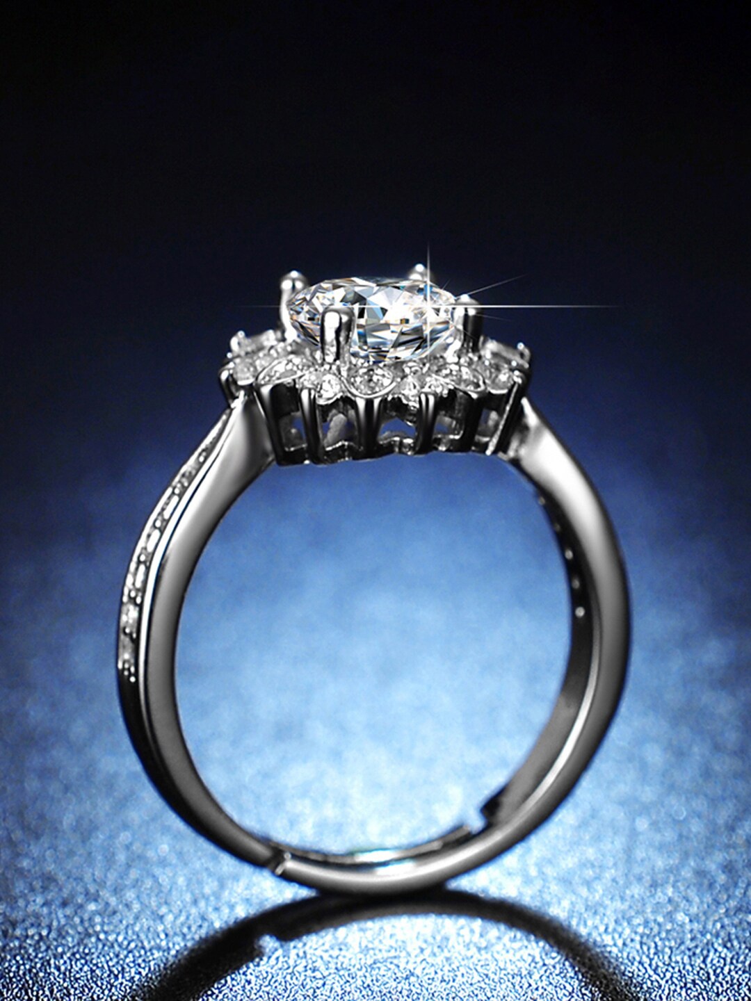 

Designs & You Silver-Plated American Diamond Studded Adjustable Finger Ring