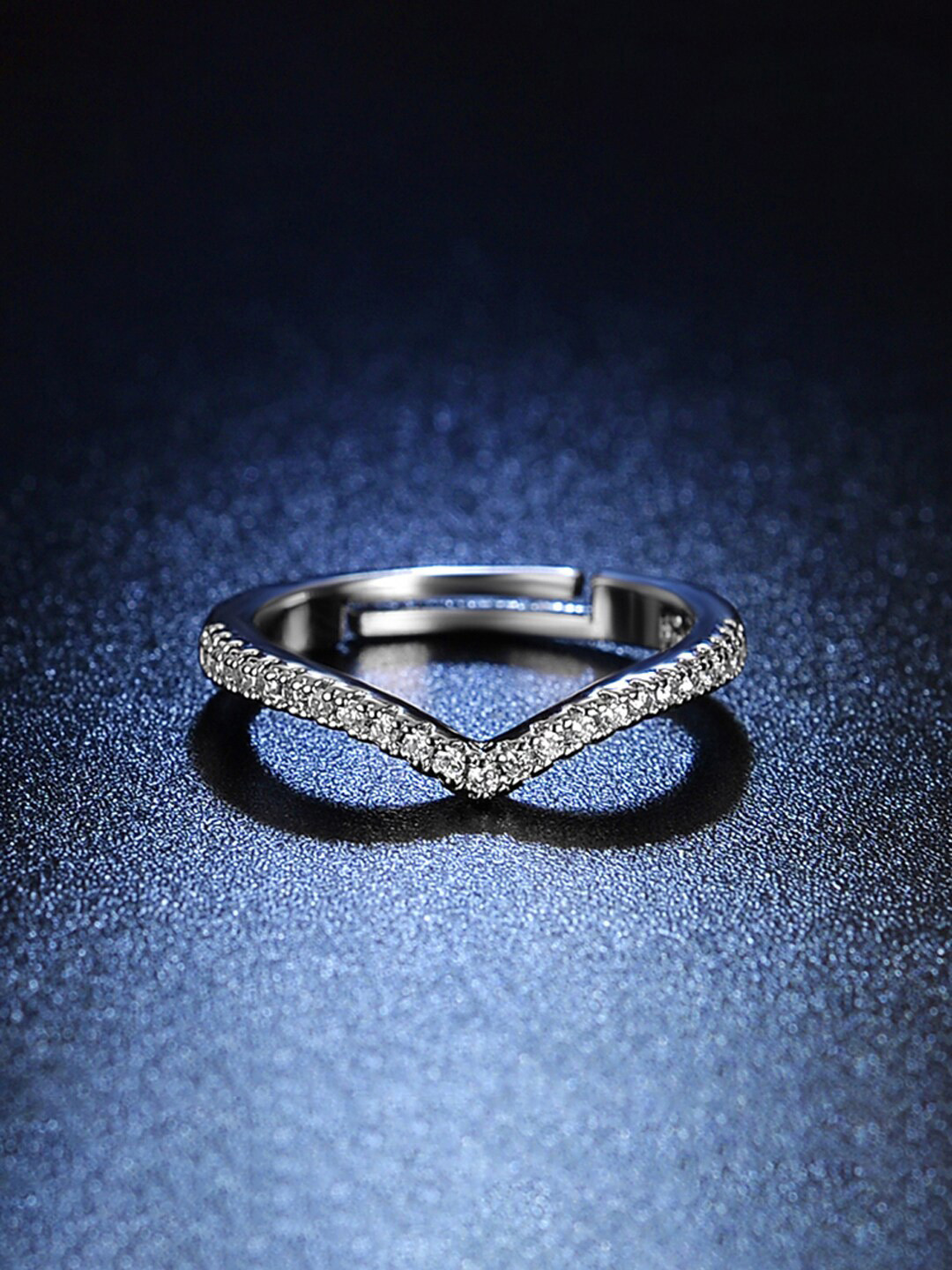 

Designs & You Silver-Plated Crystal Studded Adjustable Finger Ring