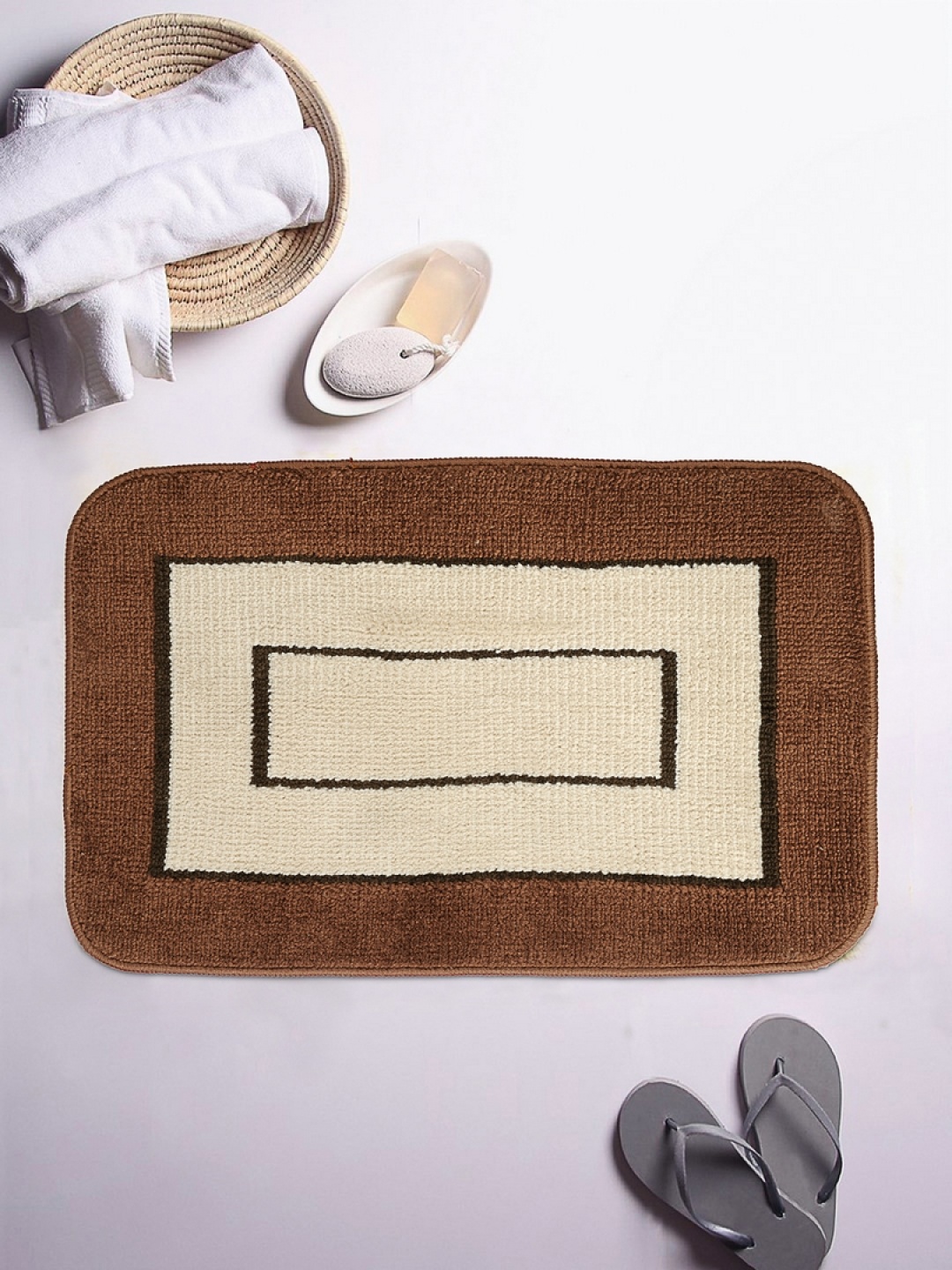 

ROMEE Brown Rectangular Patterned Bath Rug