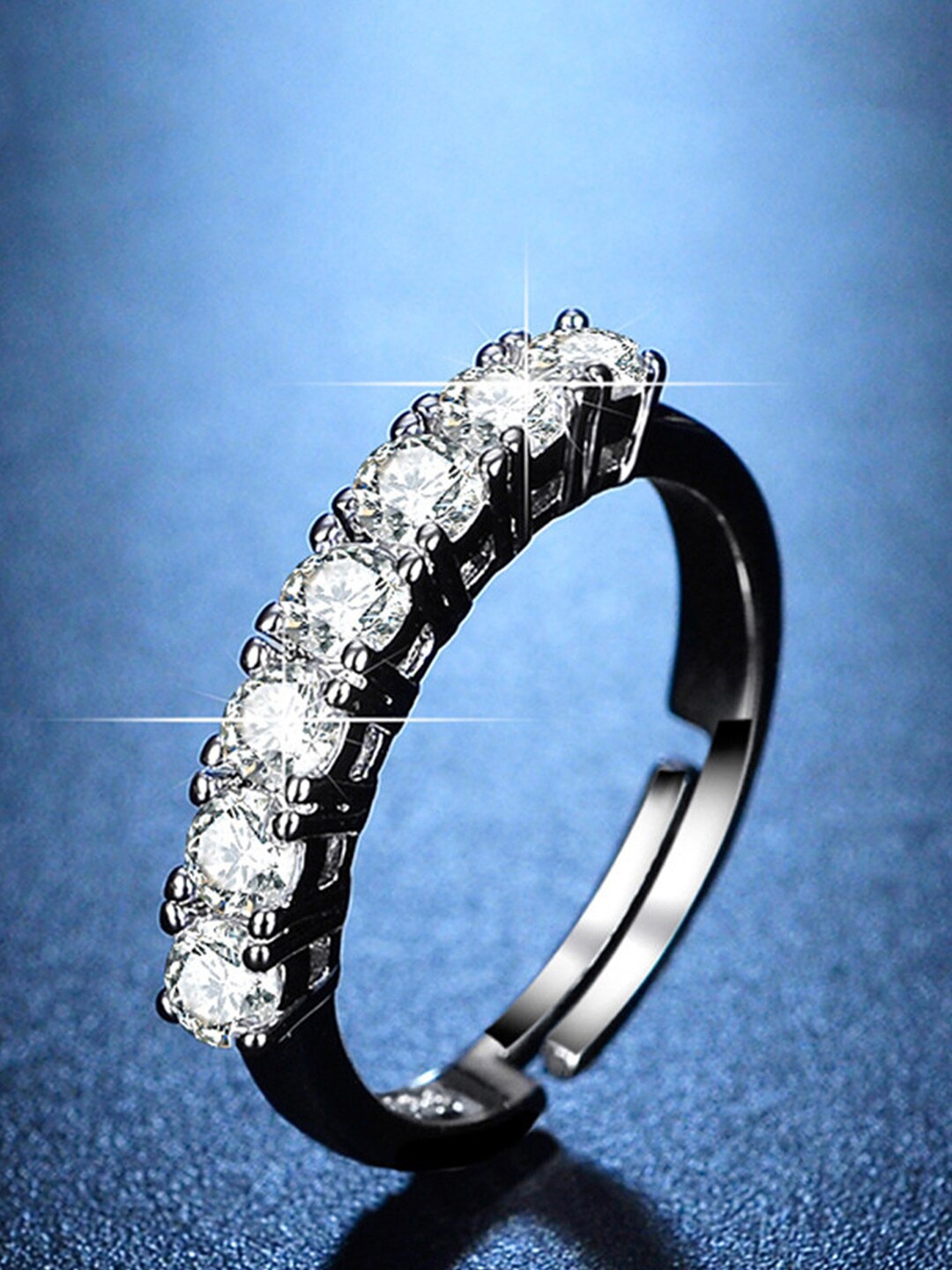 

Designs & You Silver-Plated American Diamond Studded Adjustable Finger Ring