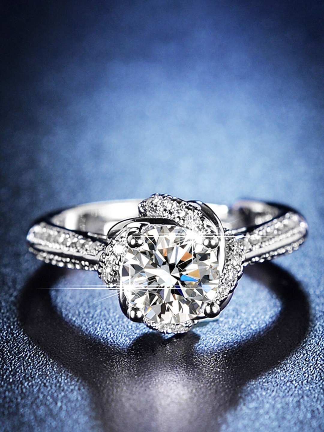 

Designs & You Silver-Plated Crystal Studded Adjustable Finger Ring