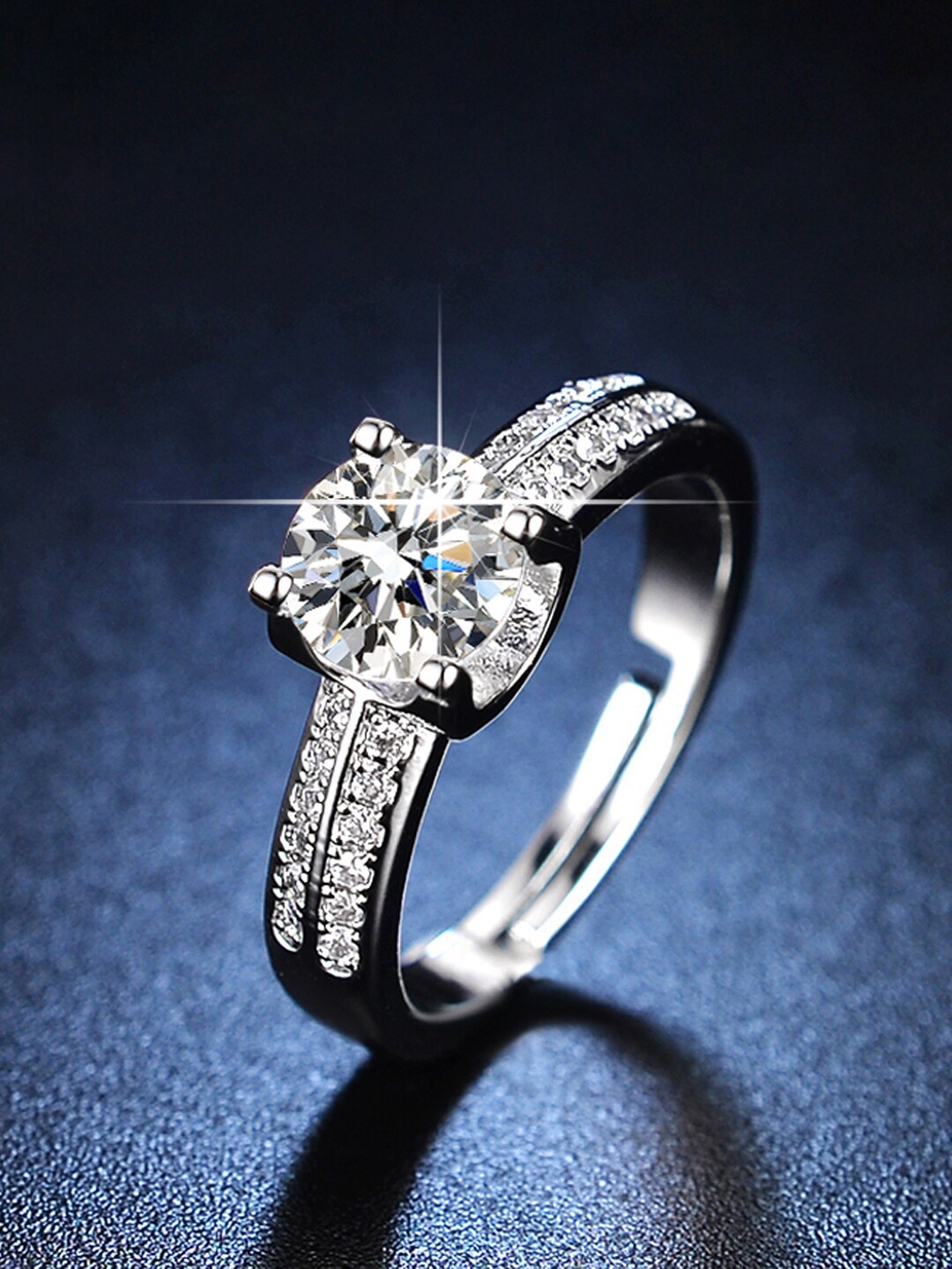 

Designs & You Silver-Plated Crystal Studded Adjustable Finger Ring