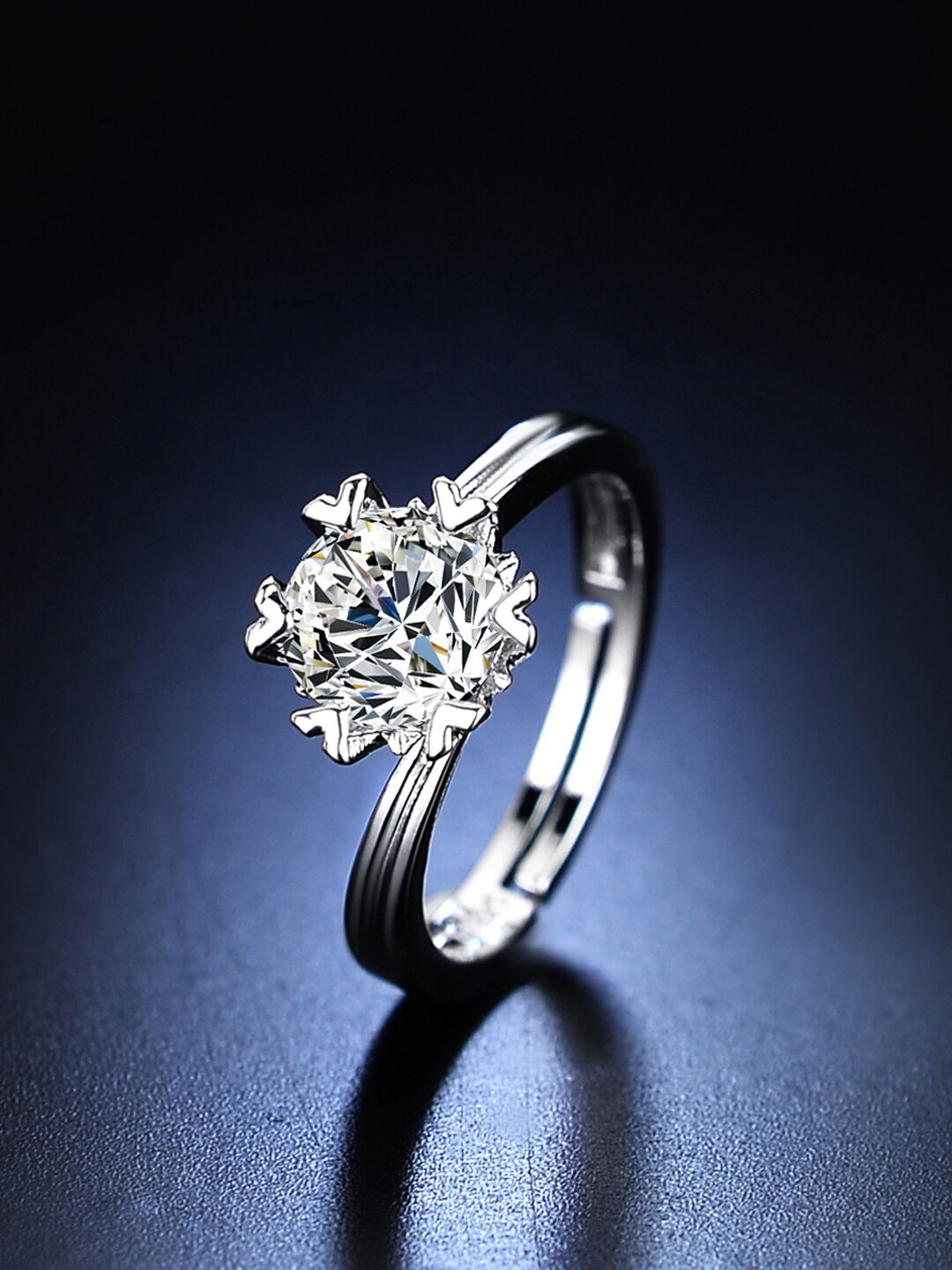 

Designs & You Silver-Plated Crystal Studded Adjustable Finger Ring