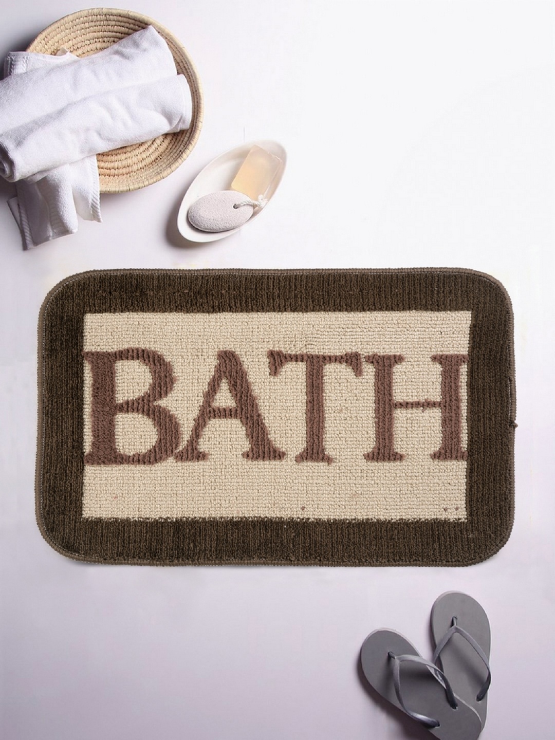 

ROMEE Brown Patterned Rectangular Bath Rug