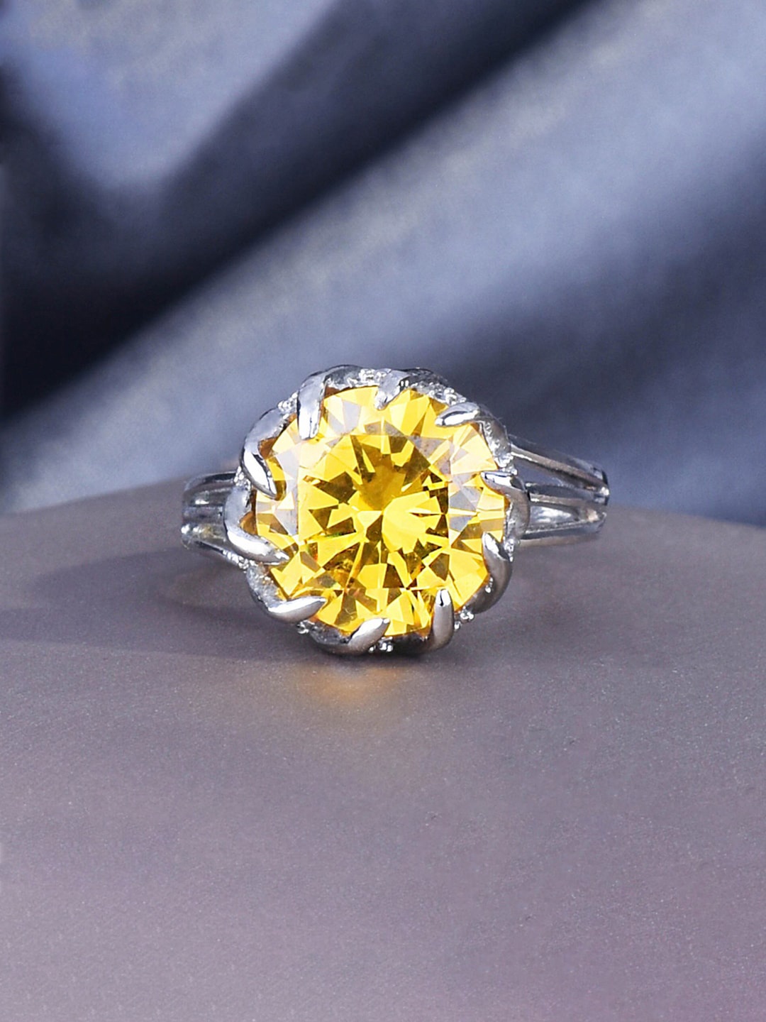 

Designs & You Silver-Plated Crystal Studded Adjustable Finger Ring