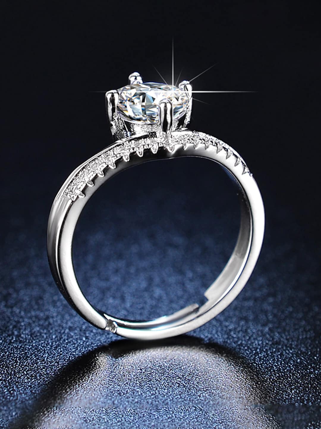 

Designs & You Silver-Plated American Diamond Studded Adjustable Finger Ring