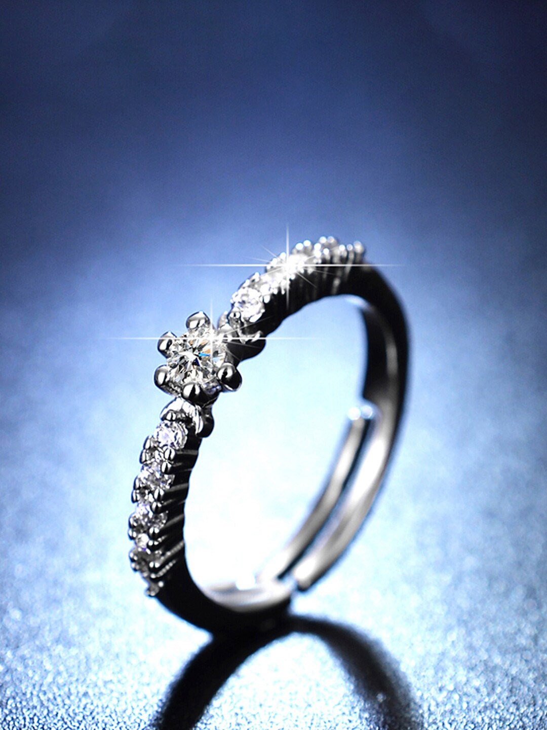 

Designs & You Silver-Plated American Diamond Studded Adjustable Finger Ring