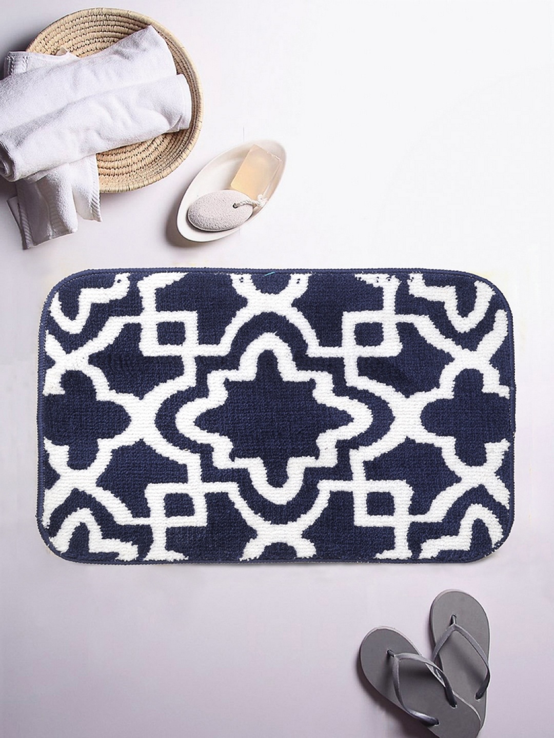 

ROMEE Blue Patterned Rectangular Printed Bath Rug