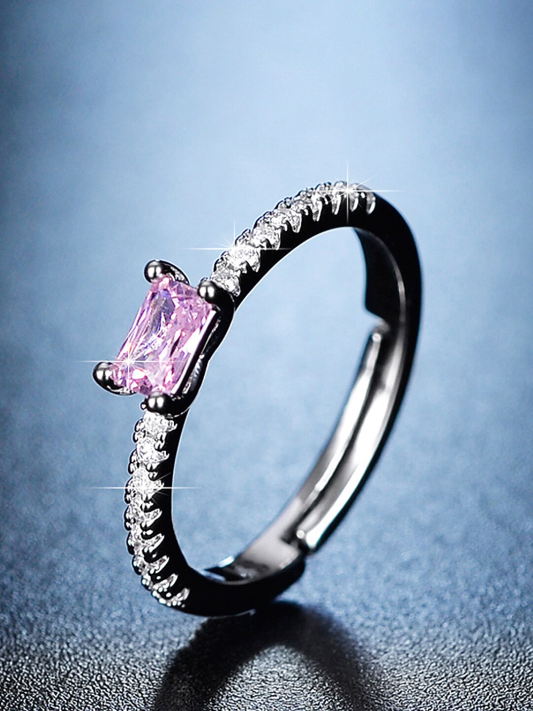 

Designs & You Silver-Plated American Diamond Studded Adjustable Finger Ring