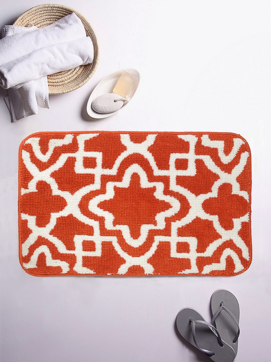 

ROMEE Orange Patterned Rectangular Printed Bath Rug